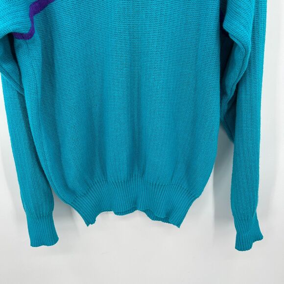 TYROLIA Men's Vintage Teal Blue Purple Wool Knit 1/4 Zip Pullover Sweater Medium - Picture 4 of 7
